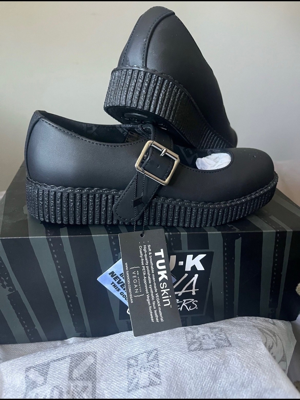 TUK Black Vegan Mary Jane Platform Shoes with Buckle